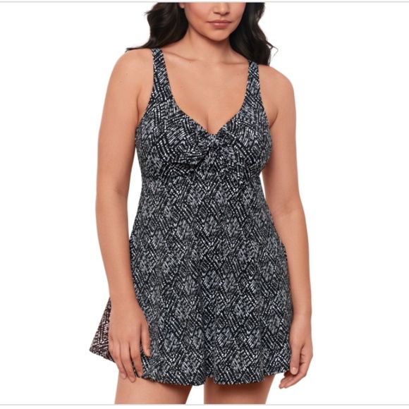 Swim Solutions Other - NWT Swim Solutions Womens Abstract Bow Swimdress One Piece Swimsuit Black/White